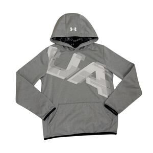 Under Armour Hoodie Gray Logo Fleece Pullover Sweatshirt Size Youth XL